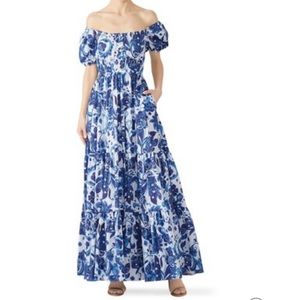 Caroline Constas blue Bardot maxi dress L …